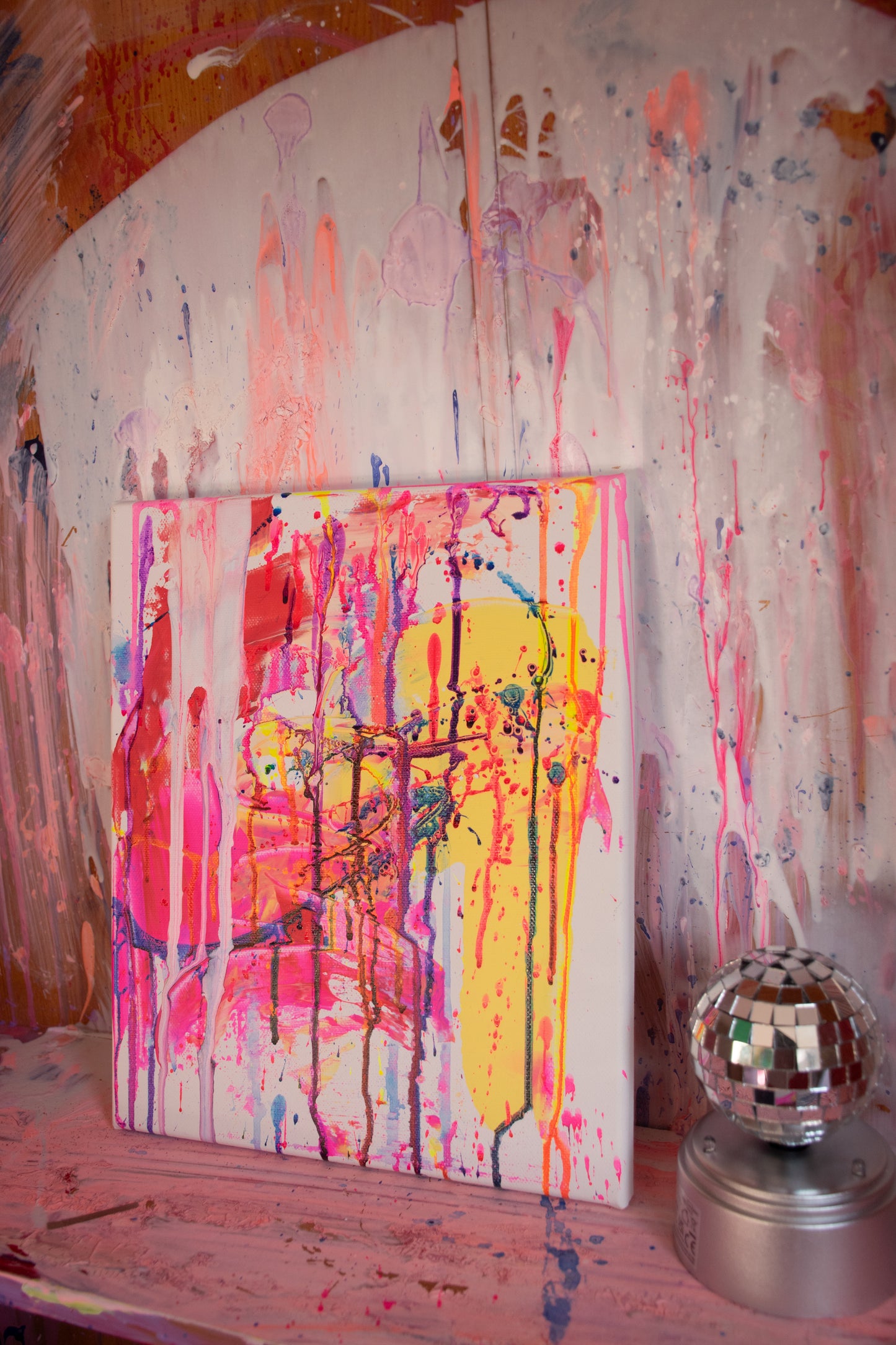 Let's kiss under the biggest disco ball in the world - Original Canvas Abstract Painting