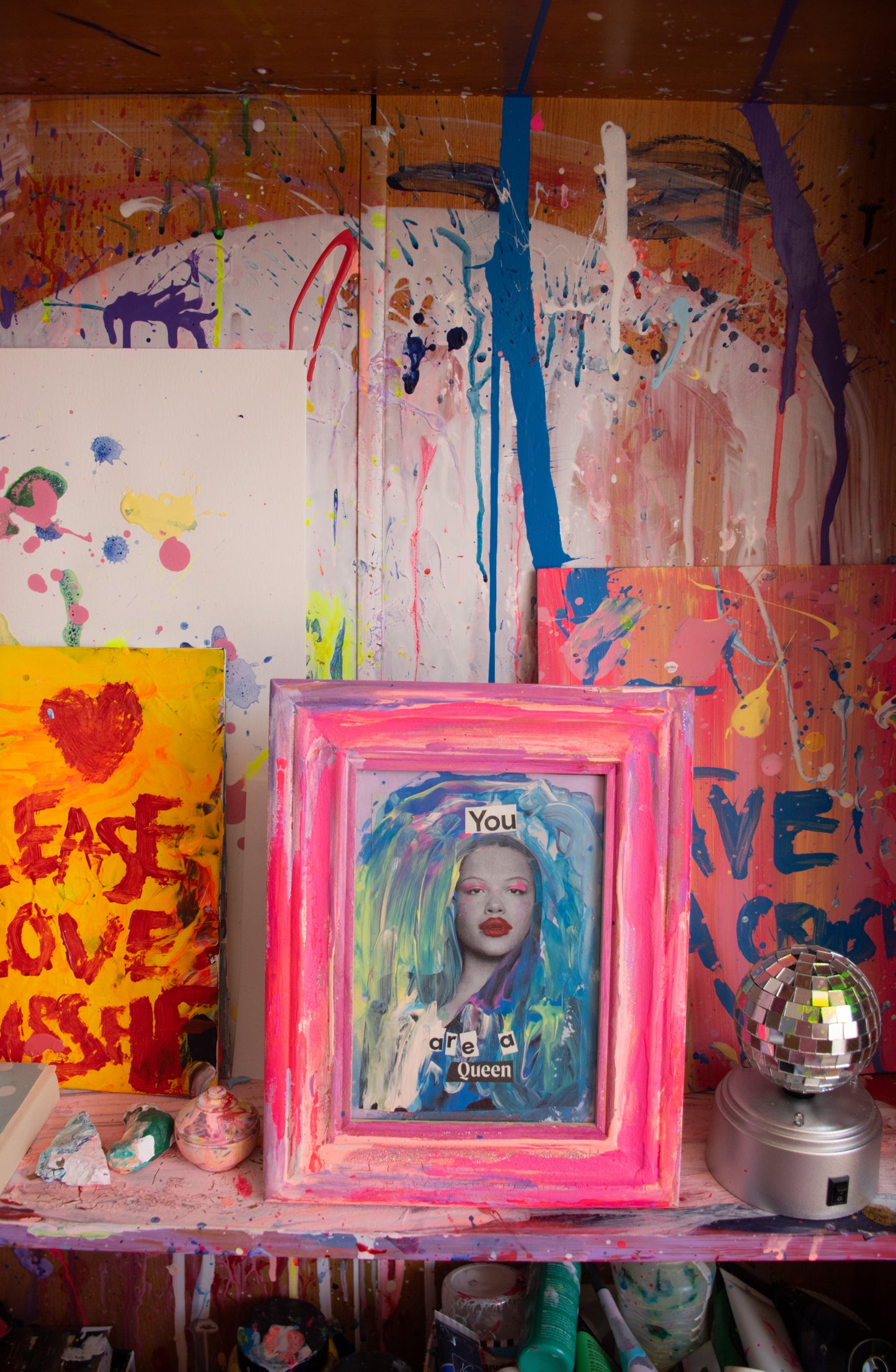 You are a Queen - Original Collage with Handpainted Pink Frame